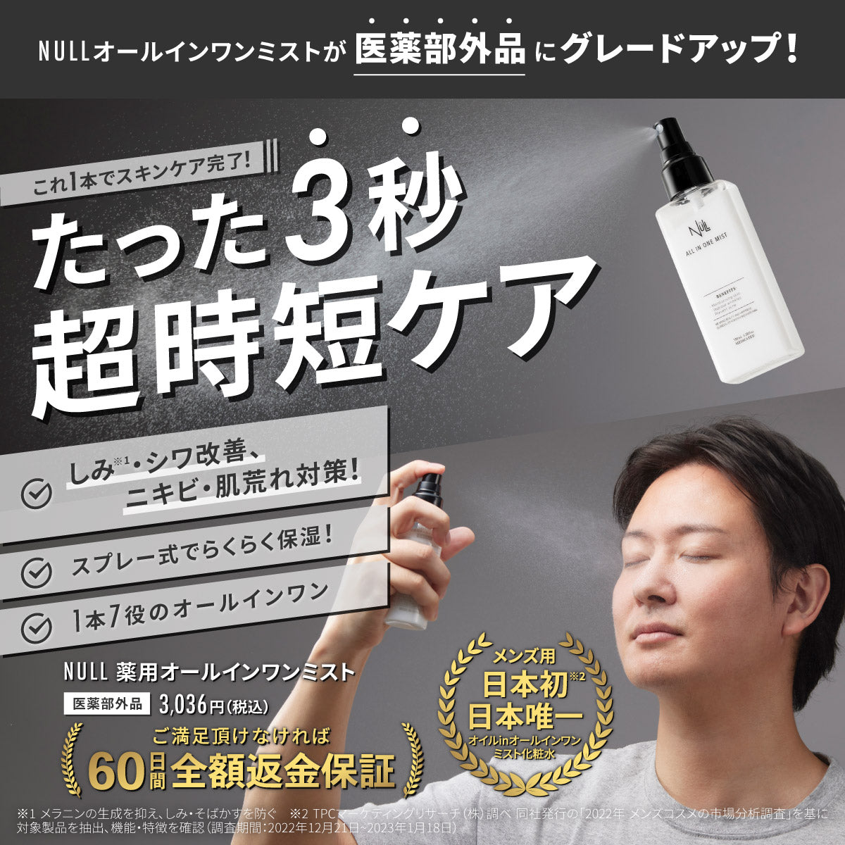 NULL 化粧水スプレー ミスト化粧水 薬用オールインワン メンズ【 進化したオールインワンミスト！医薬部外品】